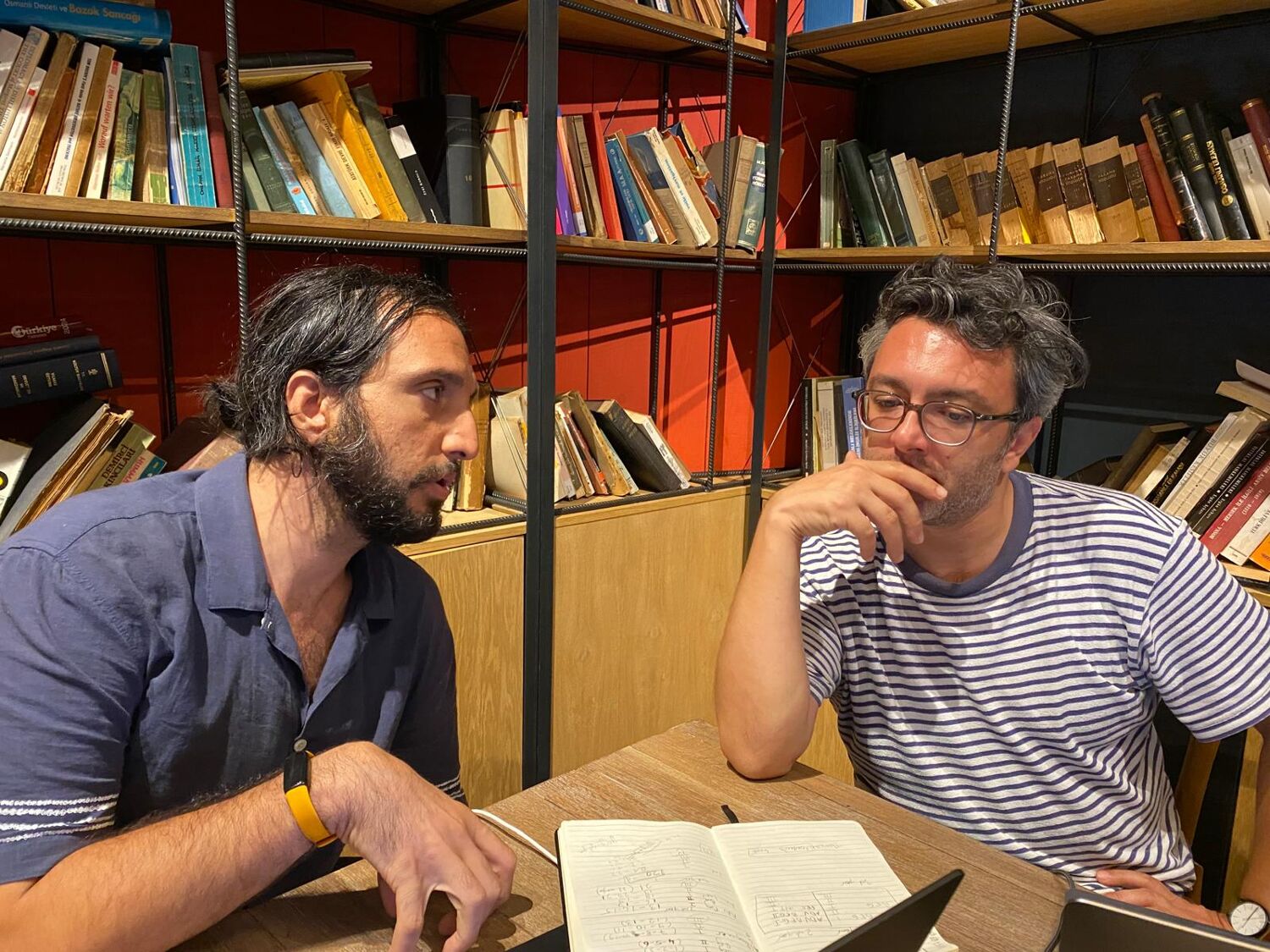 Turkish language teachers discussing class curriculum in a cafe in Taksim, Istanbul 