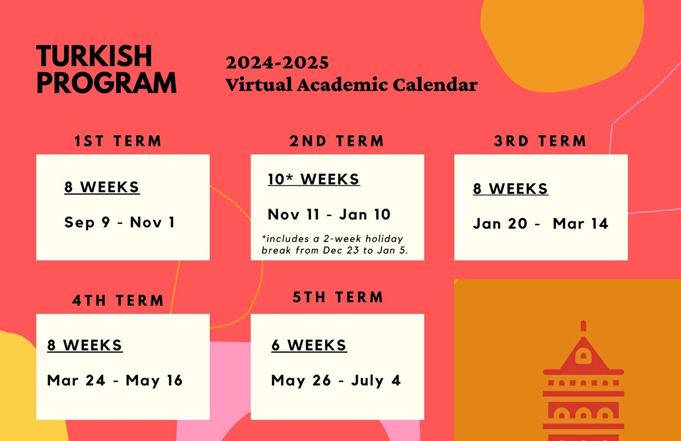 Turkish program virtual academic calendar for 2024-2025 school year